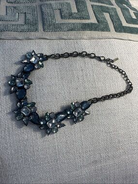 Statement Blue & Green Crystal Floral Necklace